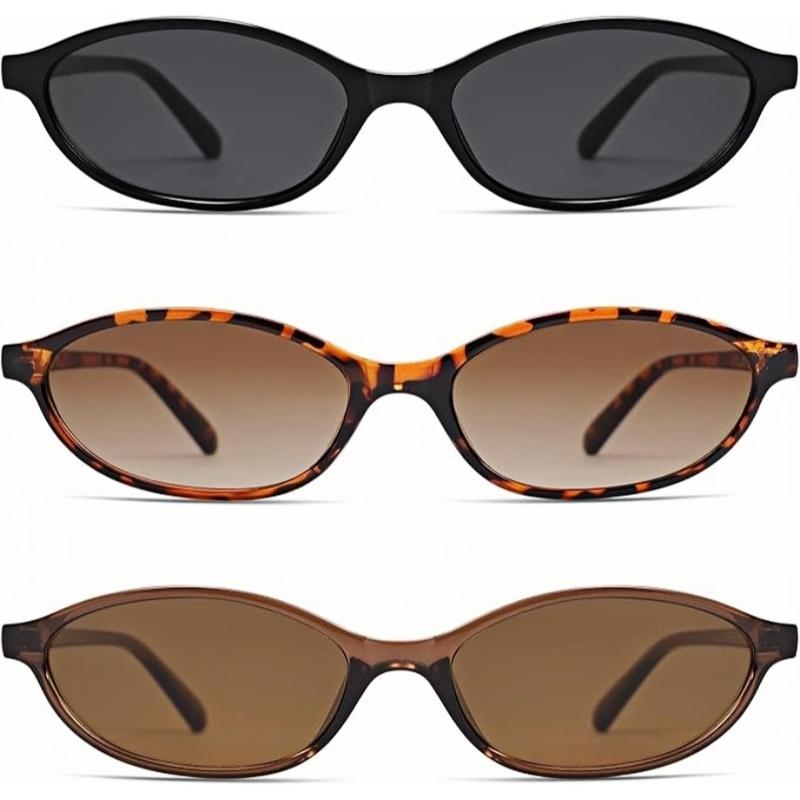 3-Pack Retro Y2K Oval Sunglasses for Women – Slim 90s UV Protection Shades