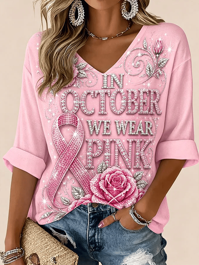 Top retro para mujer con estampado de concienciación sobre el cáncer de mama