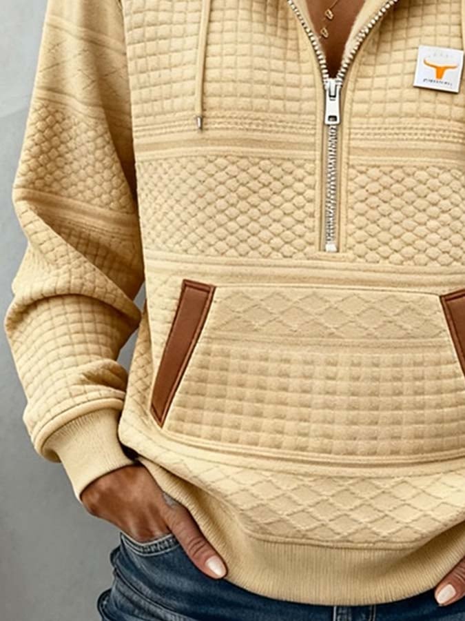 Women'S Casual Color-Blocked Print Pullover Top
