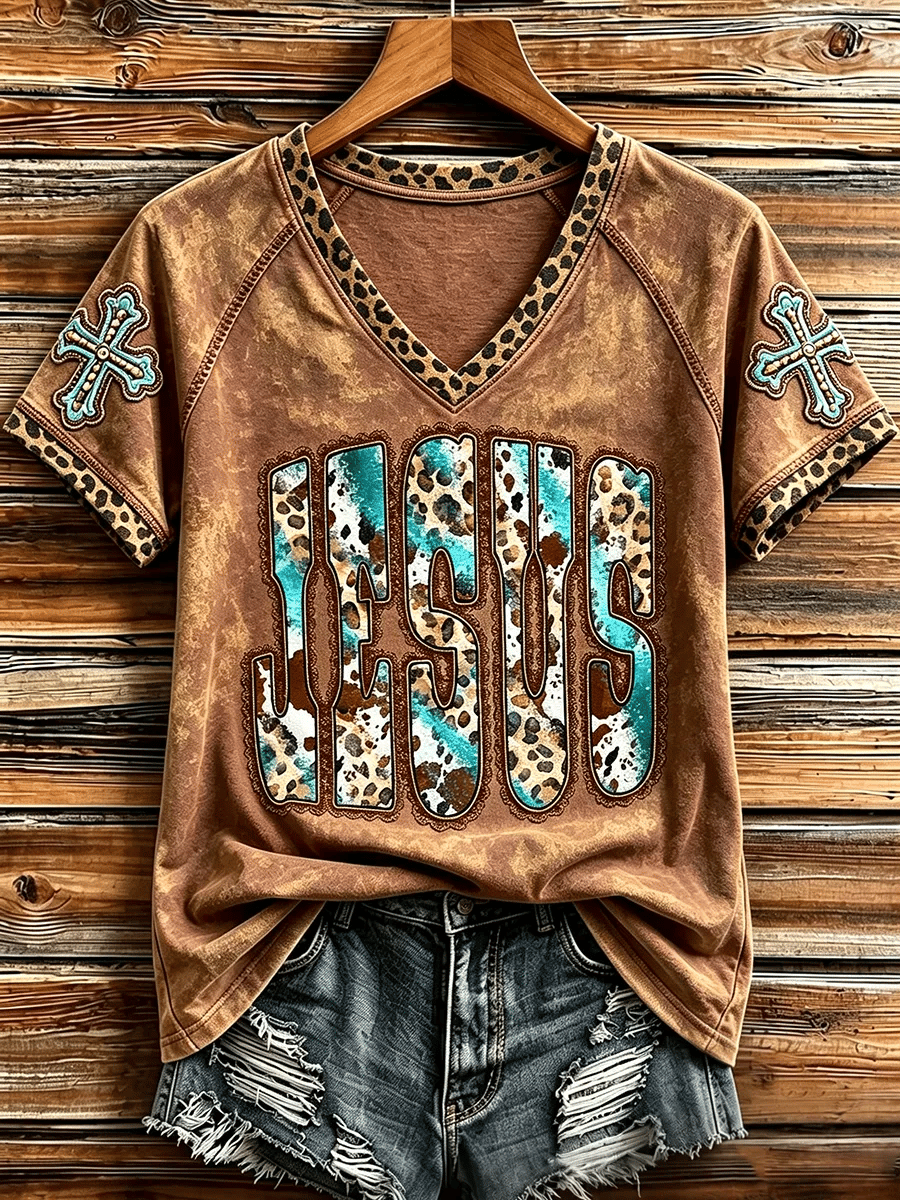 Women's  Retro Western-Style Faith Print T-shirt