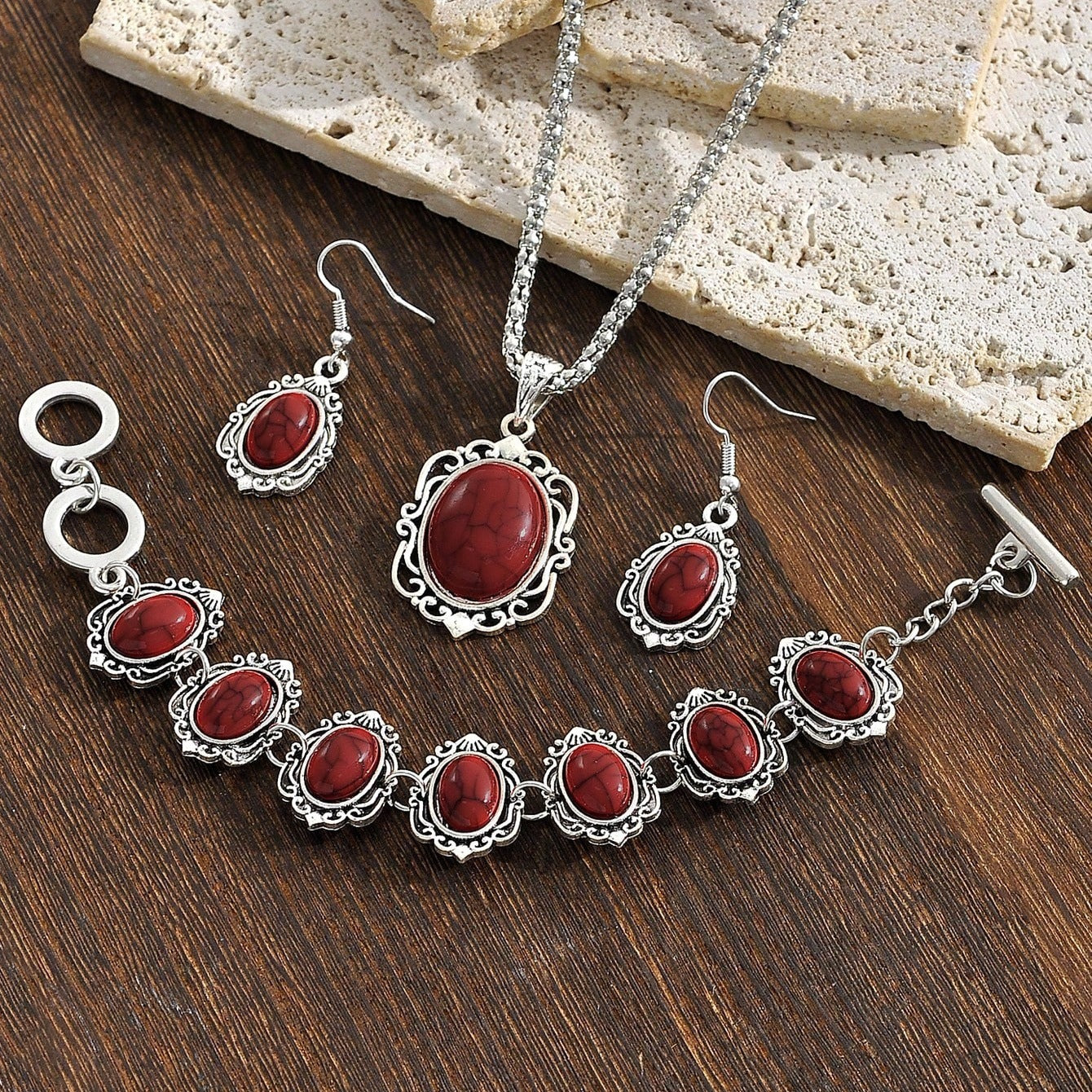 Vintage Western Bohemian Türkis Schmuckset (Halskette, Armband, Ohrringe)