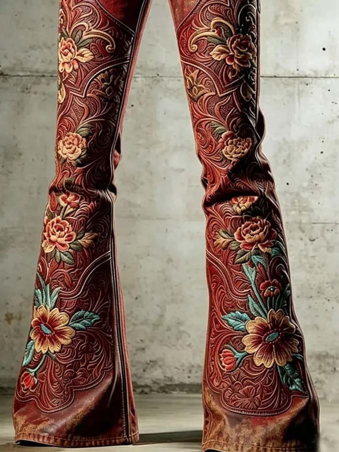 Women'S Casual Retro-Print Trousers
