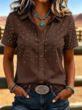 Women'S Retro Western Style Printed Short Sleeved Shirt