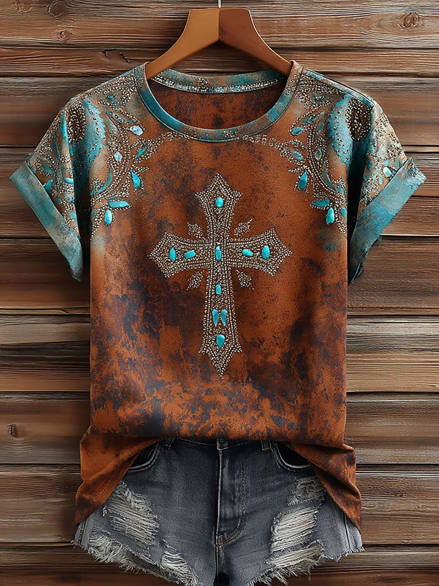 Women'S Casual Retro Faith Printed Short Sleeved T-Shirt