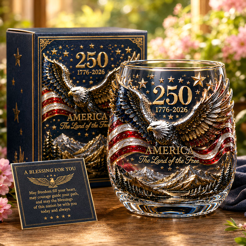 America 250 Eagle Mountain Patriotic Glass Cup Gift Set