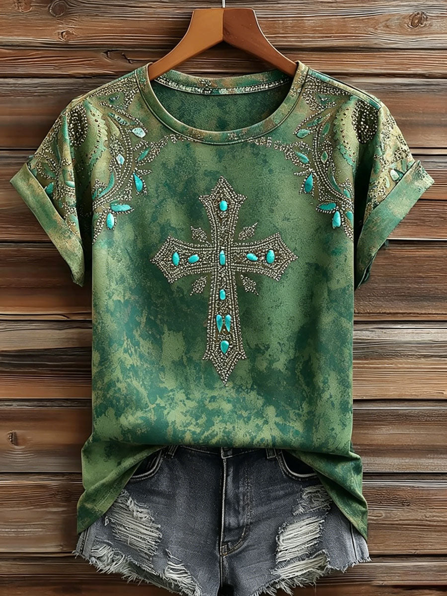 Camiseta informal de estilo western retro y de fe para mujer