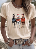 Women's Western style animal cross round neck T-shirt
