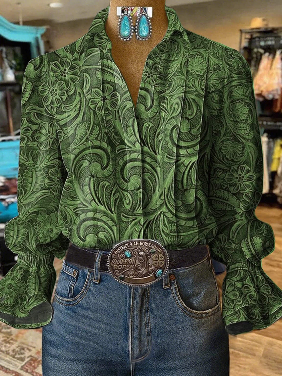 Camisa vaquera vintage de mujer con flores