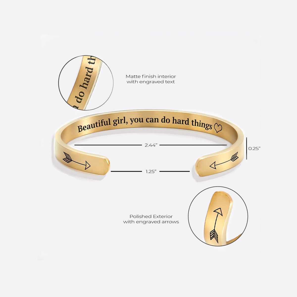 Beautiful Girl You Can Do Hard Things Cuff Bracelet