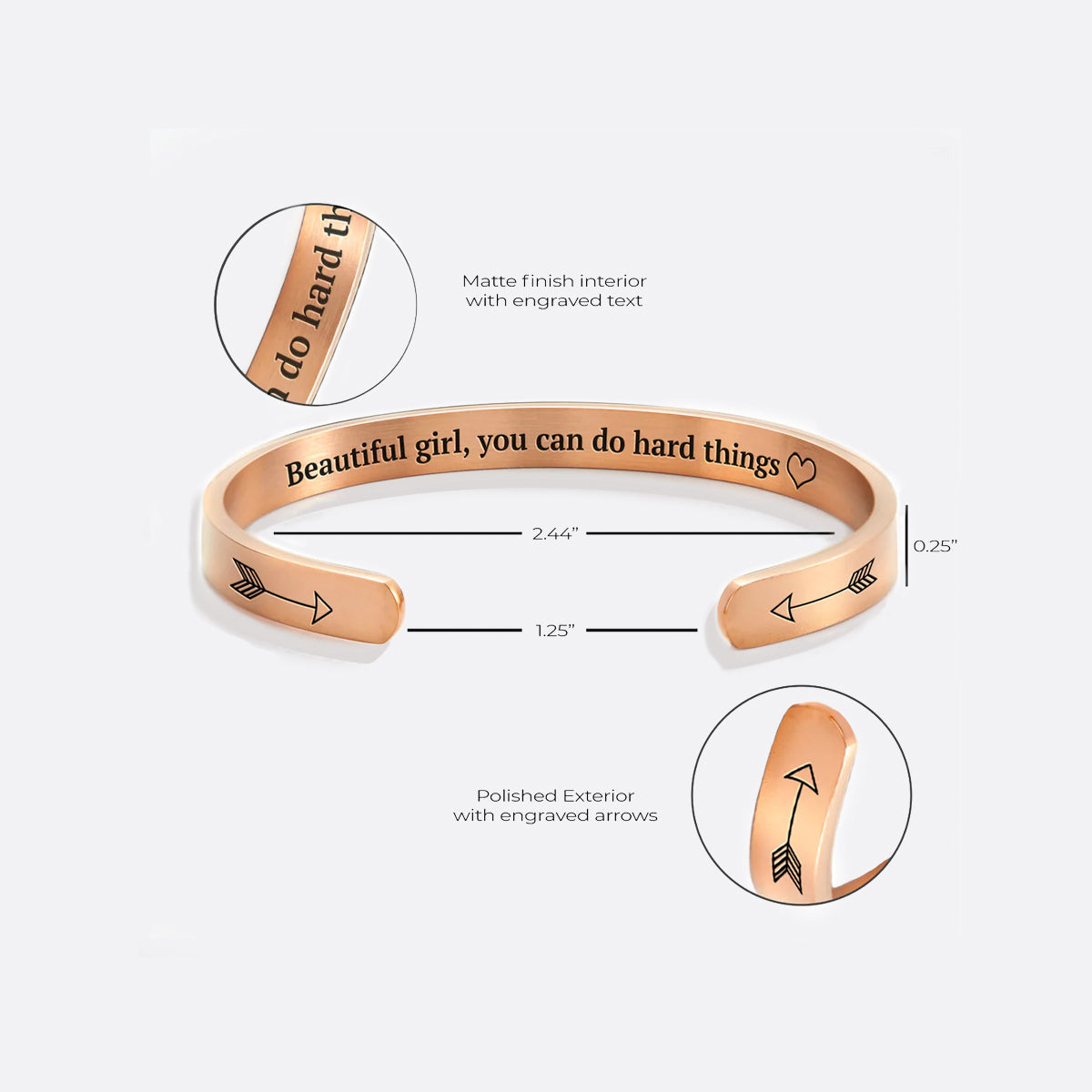 Beautiful Girl You Can Do Hard Things Cuff Bracelet