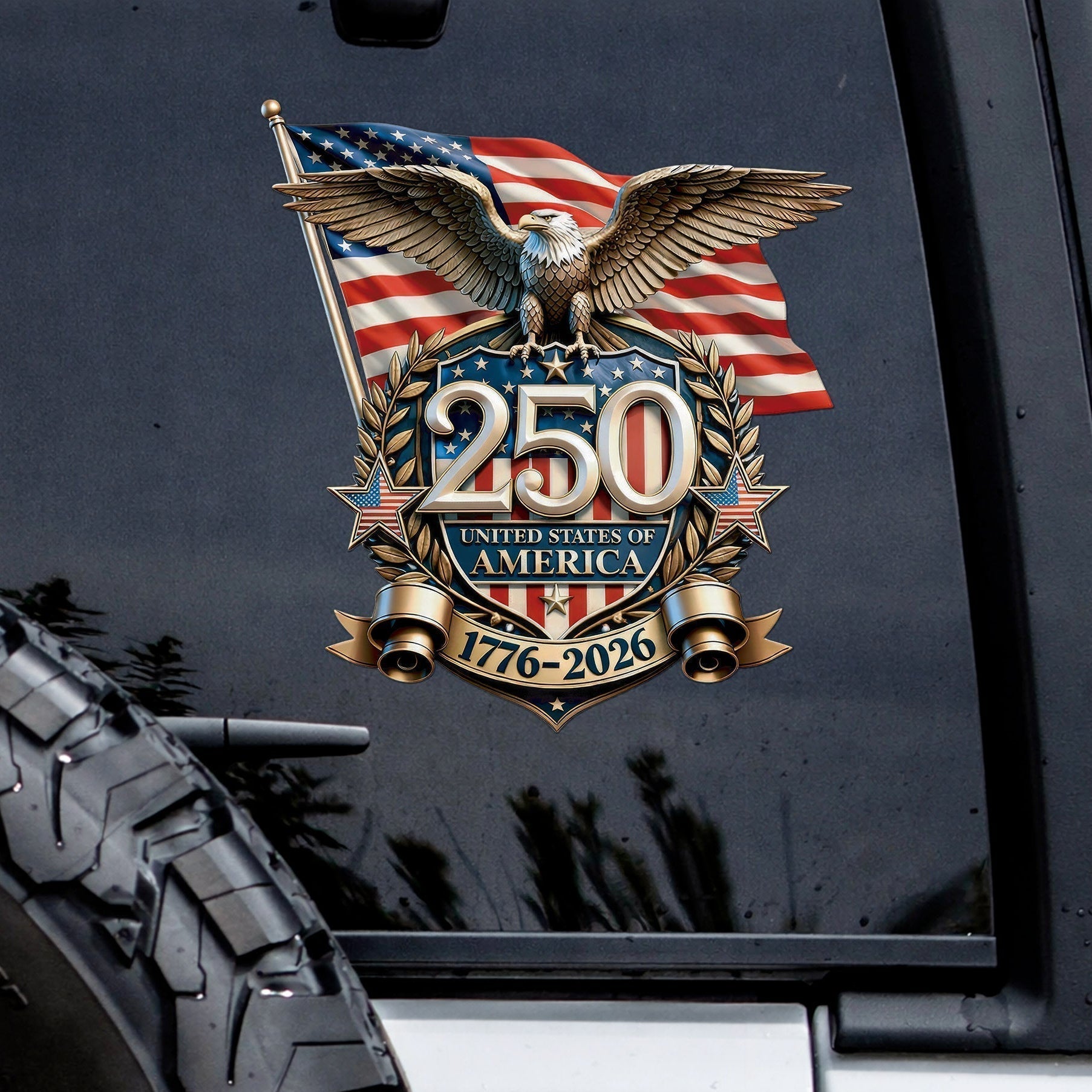 Autocollant 250e anniversaire des États-Unis d'Amérique – Aigle, drapeau, 1776-2026