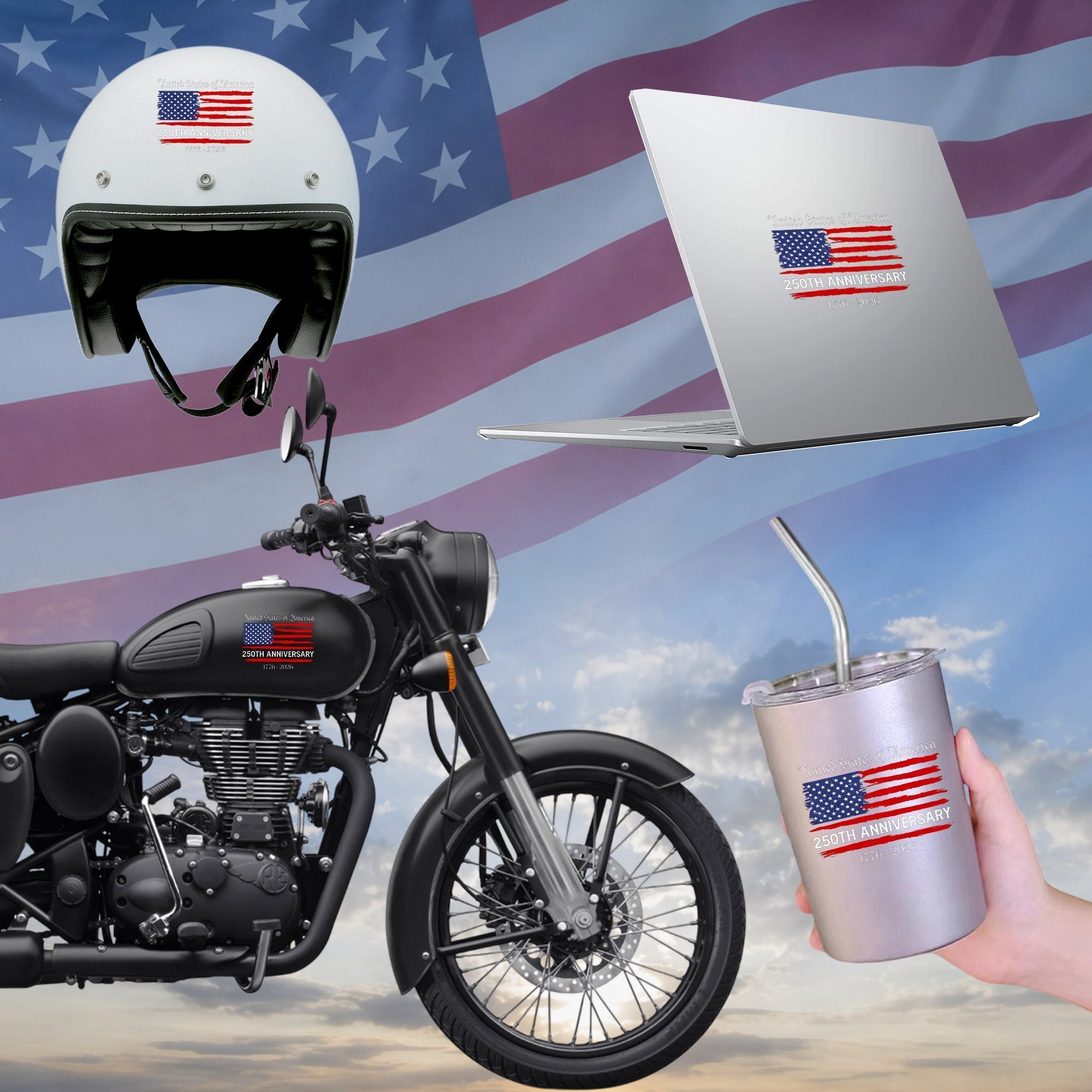 United States Of America 250th Anniversary Decal, Patriotic USA Car Sticker