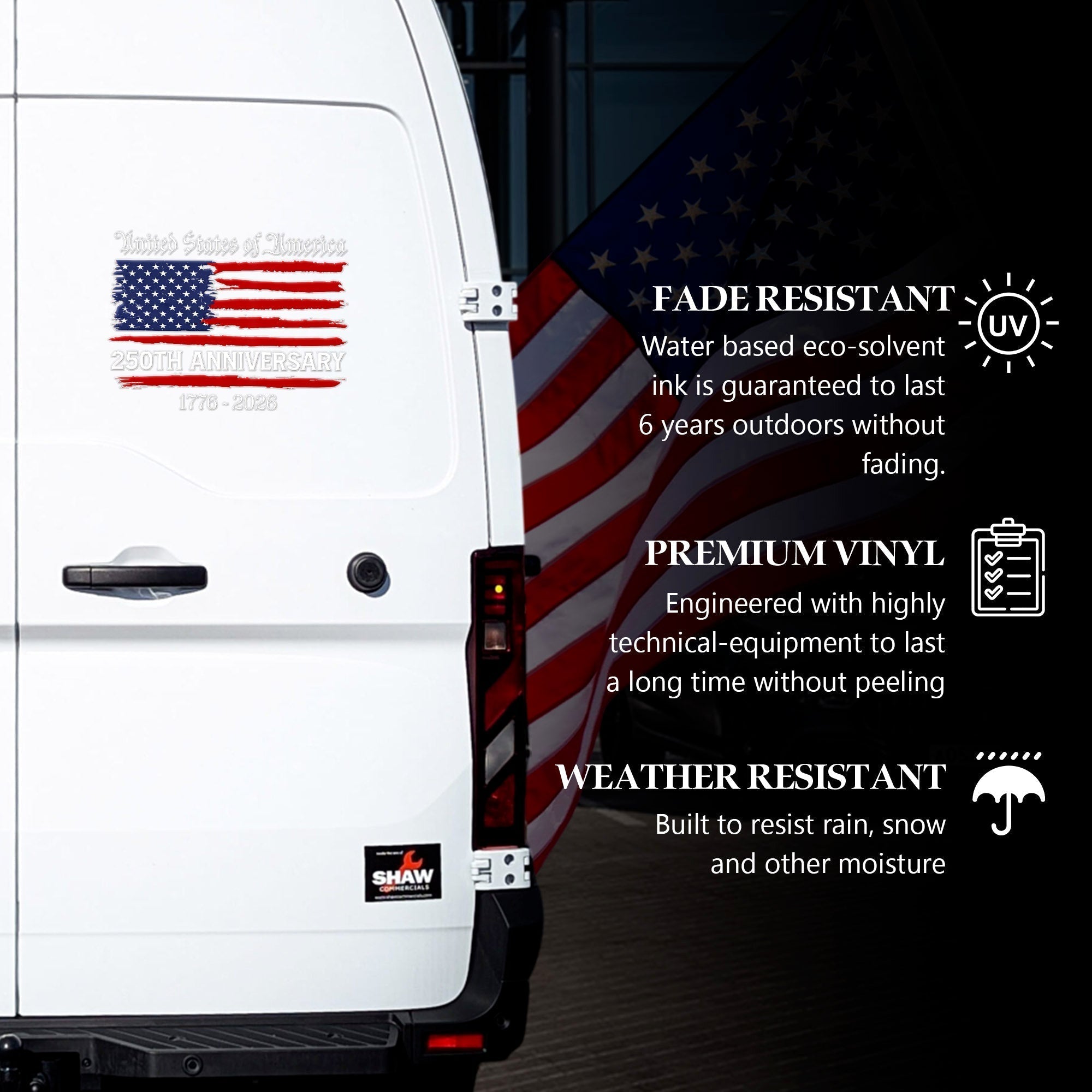 United States Of America 250th Anniversary Decal, Patriotic USA Car Sticker