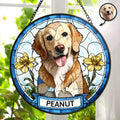 Custom Photo Dog Cat Portrait With Birth Flower - Personalized Stained Glass Window Hanging Suncatcher