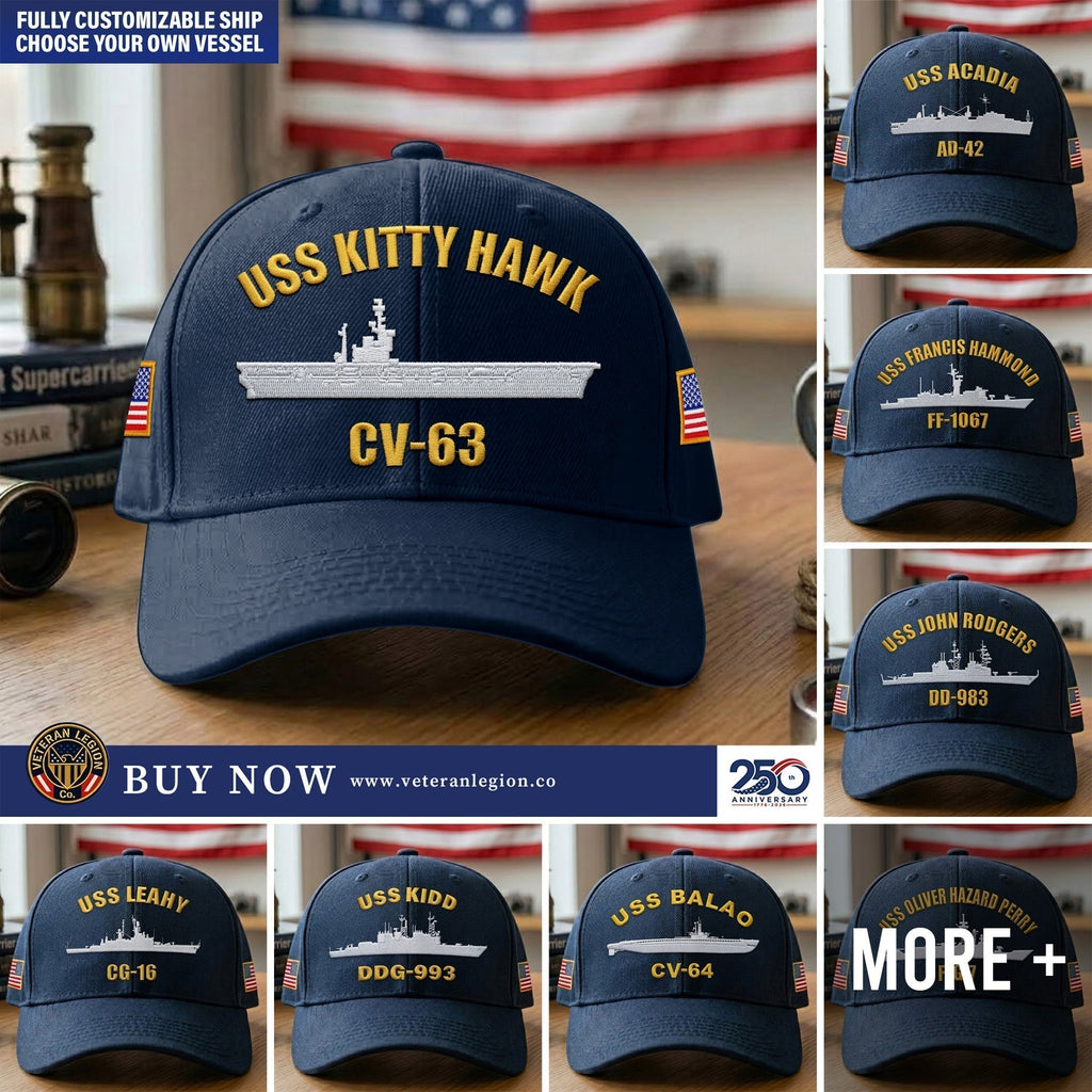 Custom US Navy Ships Embroidered Cap, Hat for US Veteran, Gifts for Father's Day, Veterans Day