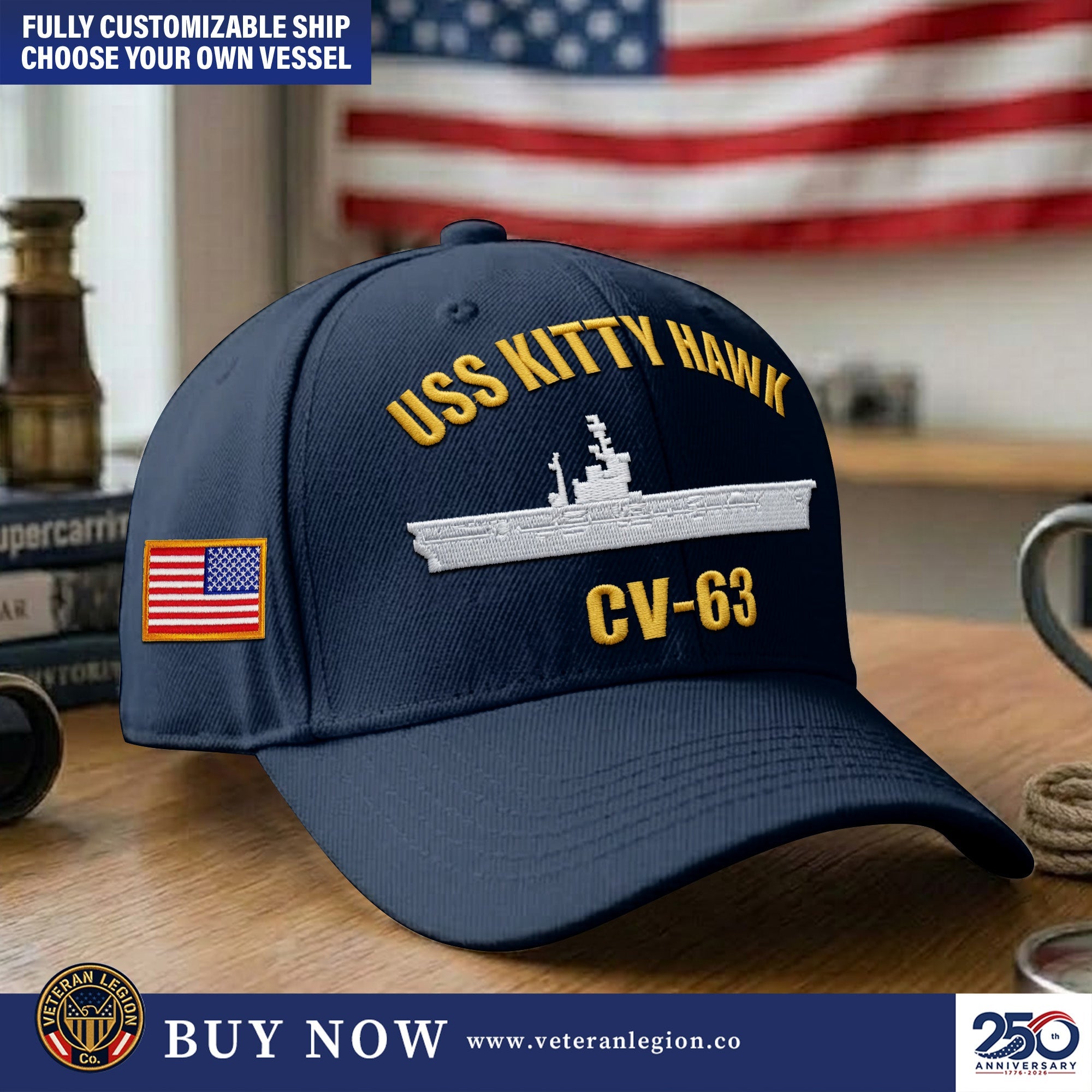 Custom US Navy Ships Embroidered Cap, Hat for US Veteran, Gifts for Father's Day, Veterans Day