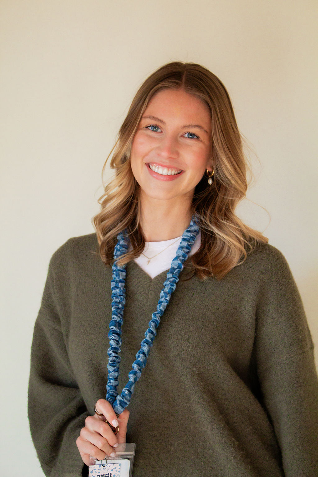 Denim Checked Lanyard