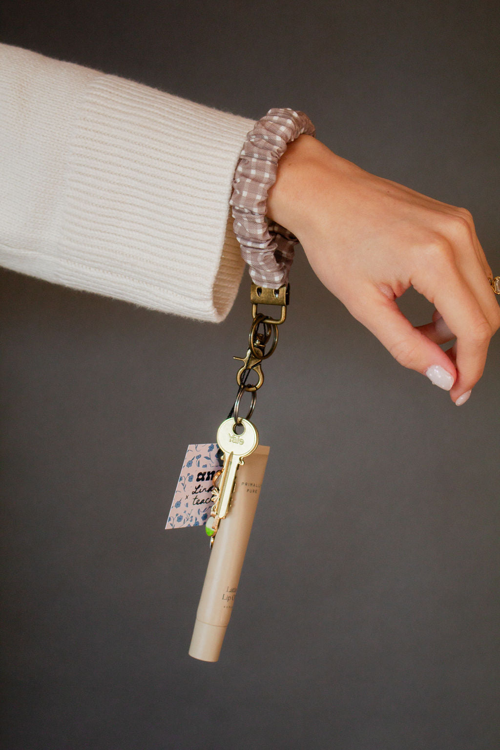 Tan Gingham Keychain