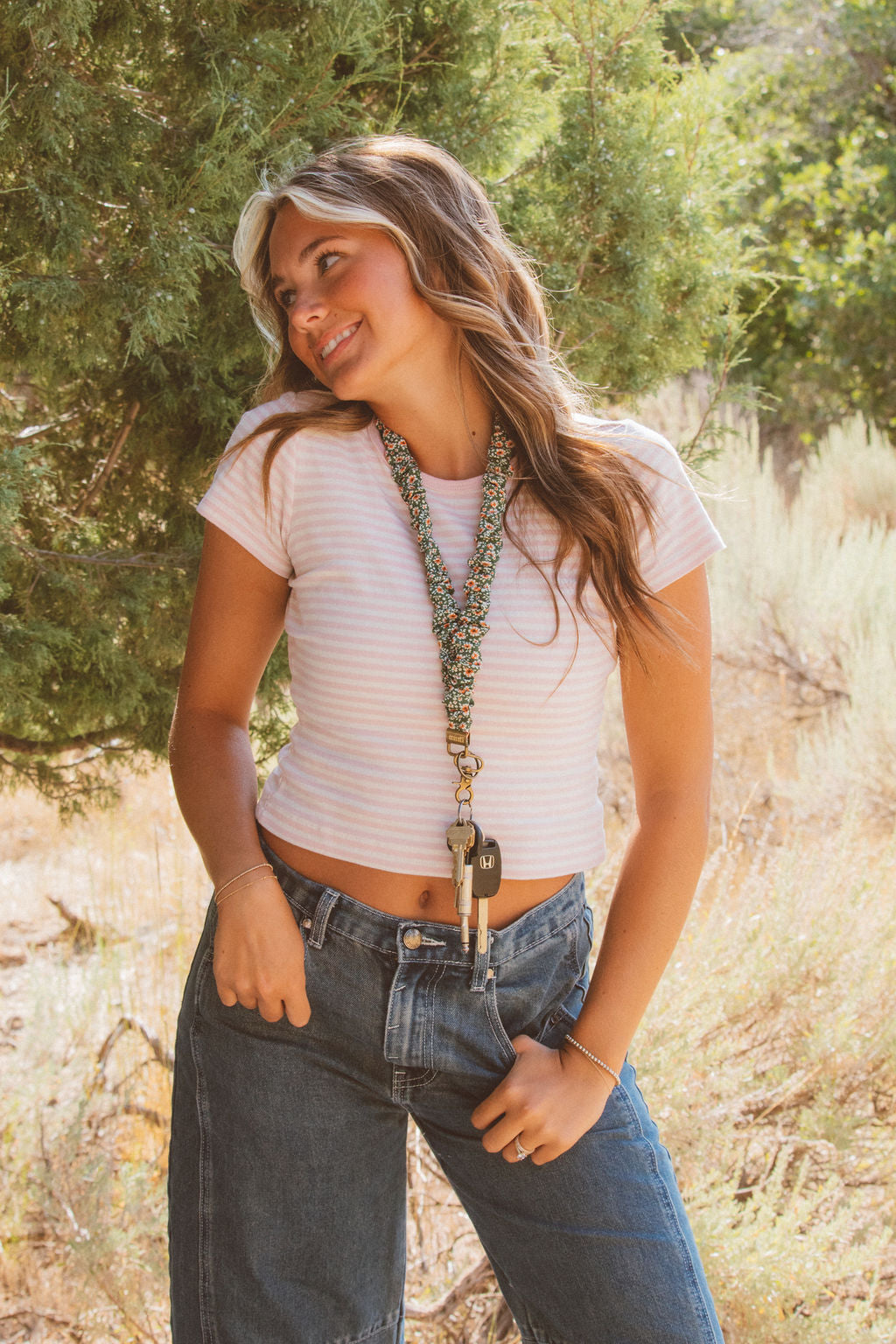 Green Floral Lanyard