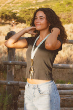 Sage Gingham Lanyard