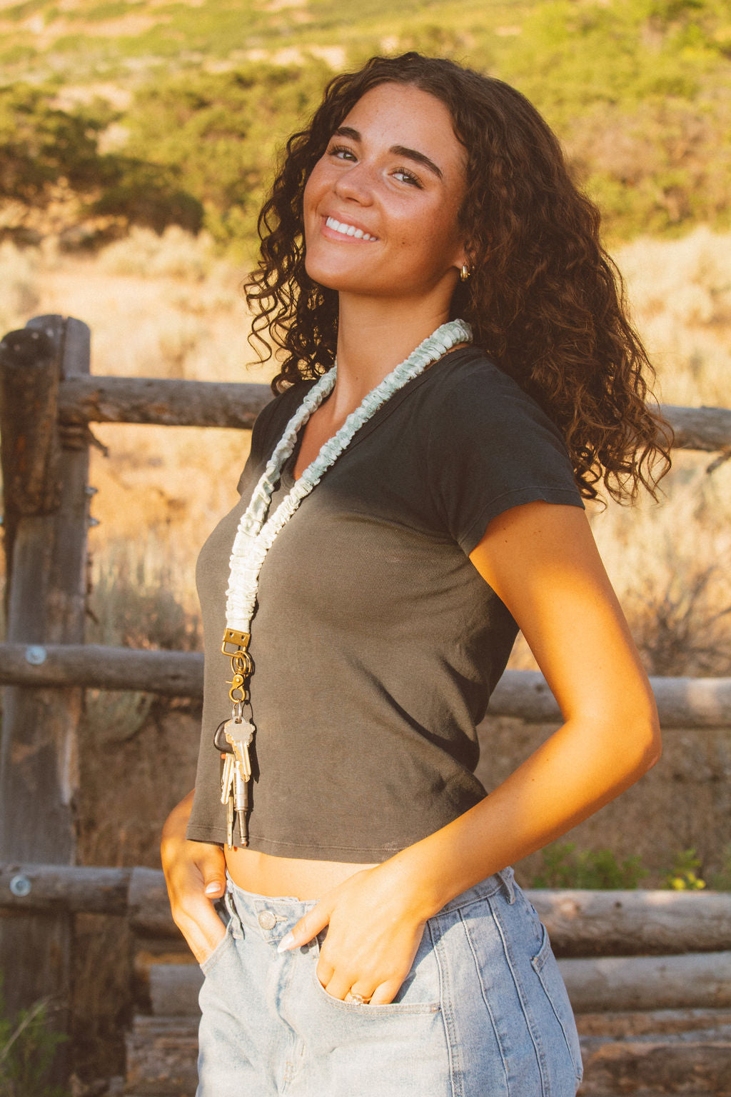 Sage Gingham Lanyard