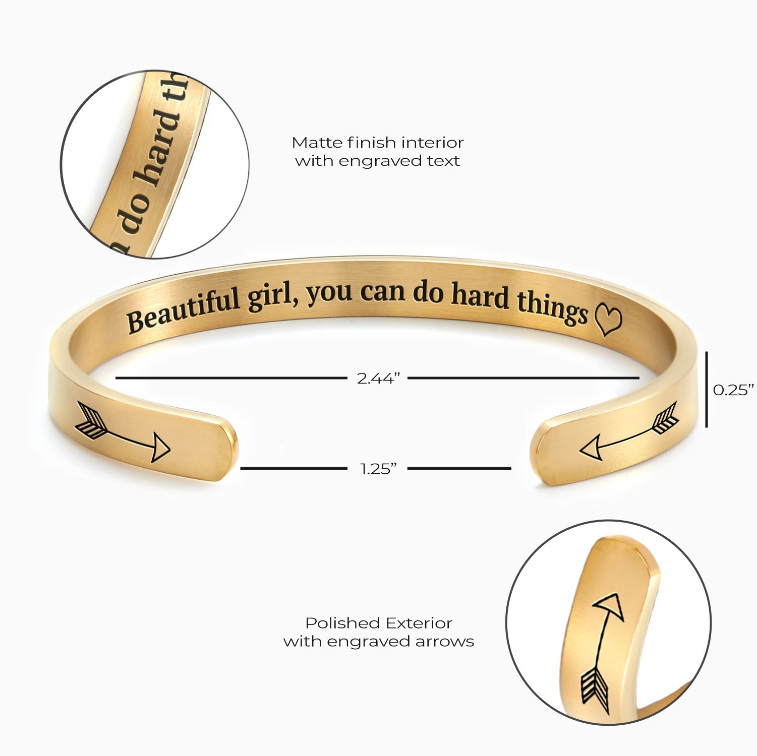 Beautiful Girl You Can Do Hard Things Cuff Bracelet