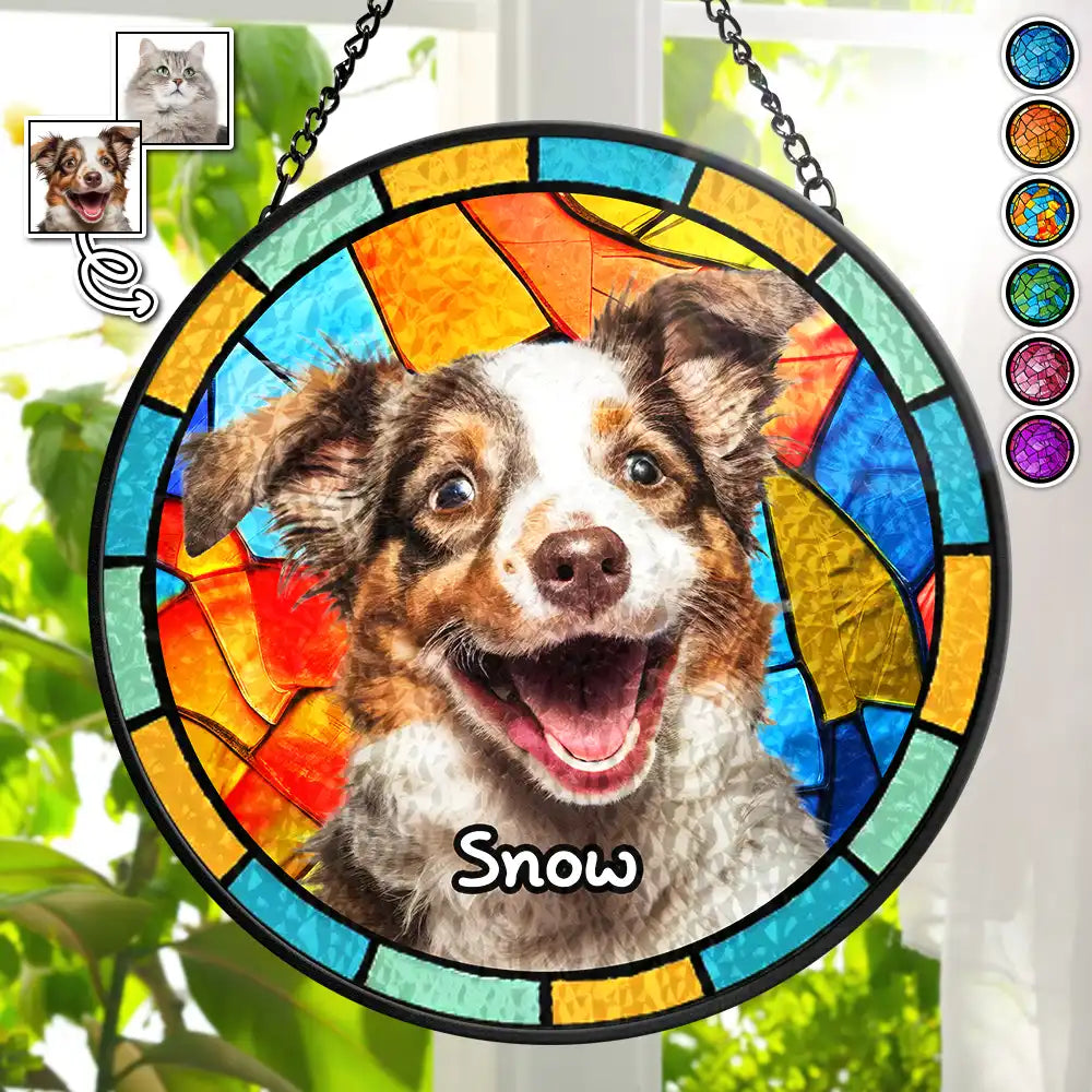 Custom Photo In Loving Memory Of My Pet - Personalized Stained Glass Window Hanging Suncatcher