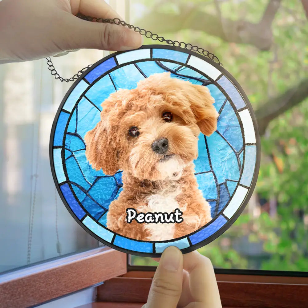 Custom Photo In Loving Memory Of My Pet - Personalized Stained Glass Window Hanging Suncatcher