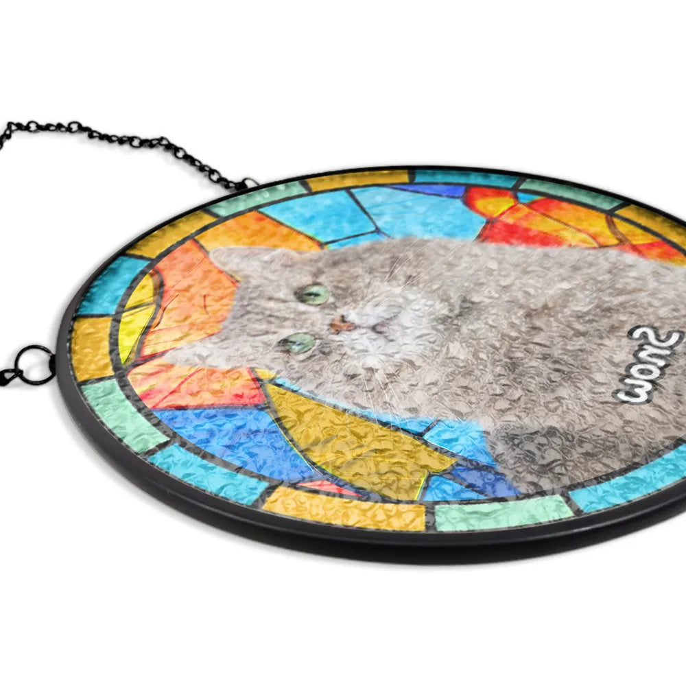 Custom Photo In Loving Memory Of My Pet - Personalized Stained Glass Window Hanging Suncatcher