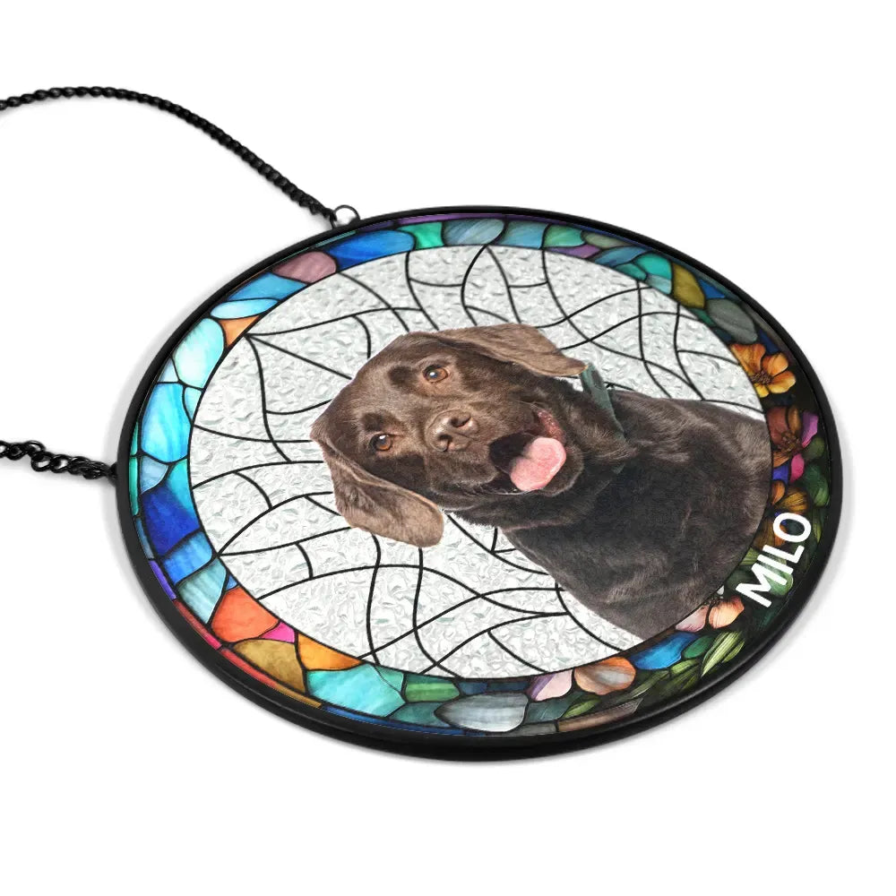 Custom Photo Family Dogs Cats - Personalized Stained Glass Window Hanging Suncatcher