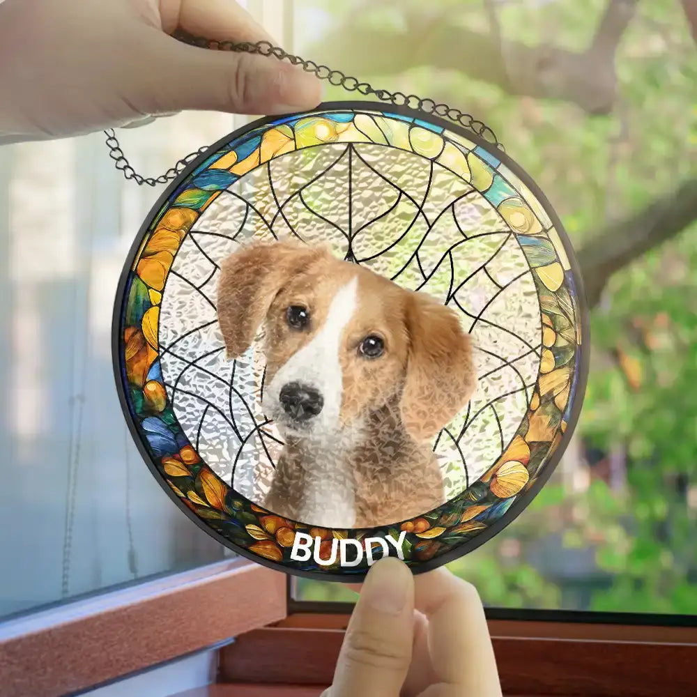 Custom Photo Family Dogs Cats - Personalized Stained Glass Window Hanging Suncatcher