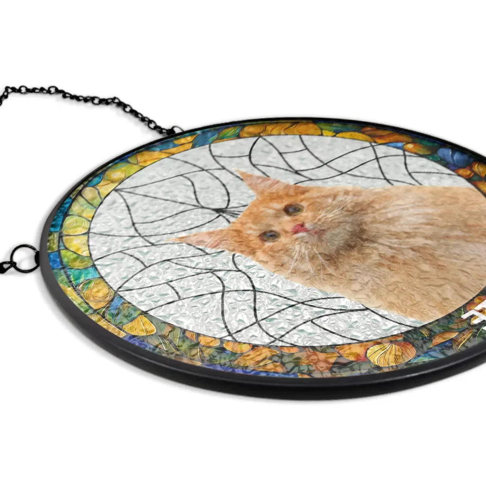Custom Photo Family Dogs Cats - Personalized Stained Glass Window Hanging Suncatcher