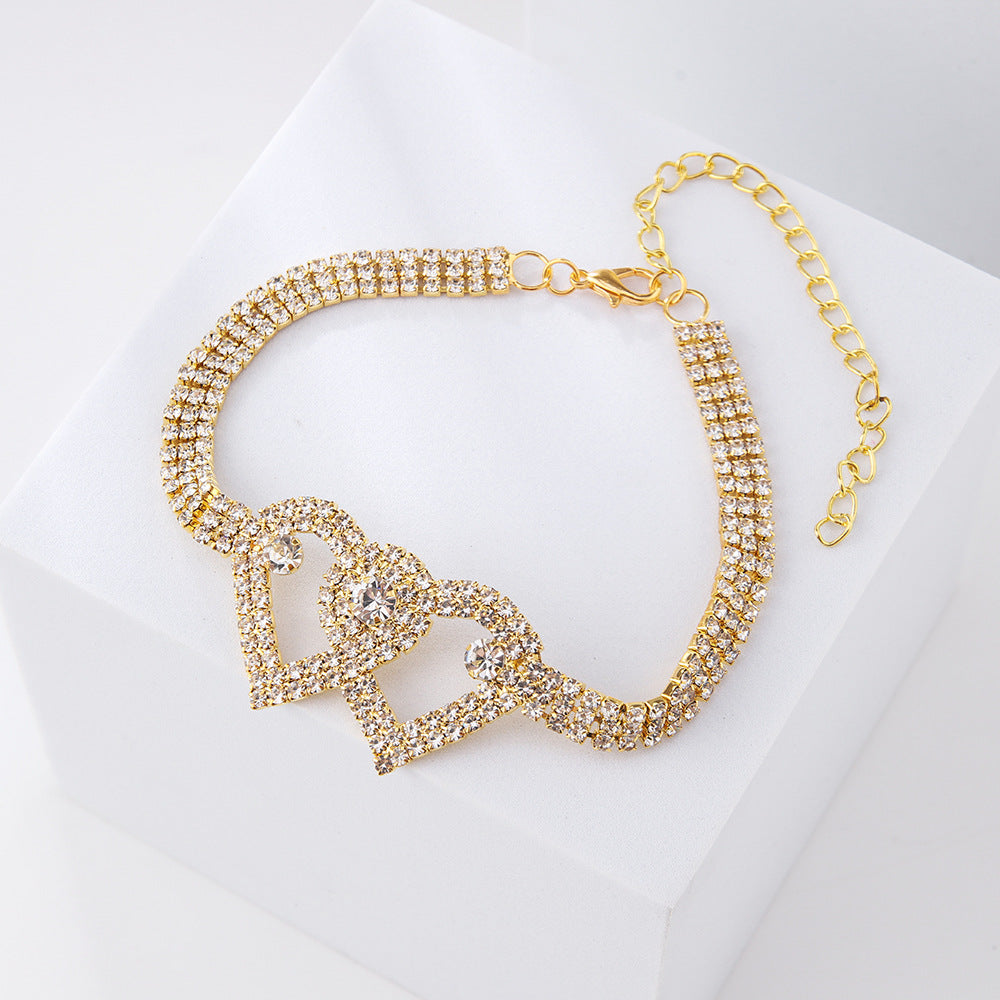 Gold Heart X Heart Ankle Bracelet