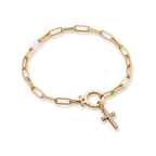 Mint Paperclip Bracelet with Pave Cross Charm