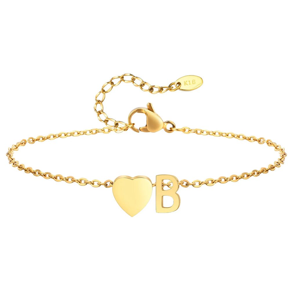 Heart Charm Initial Anklet