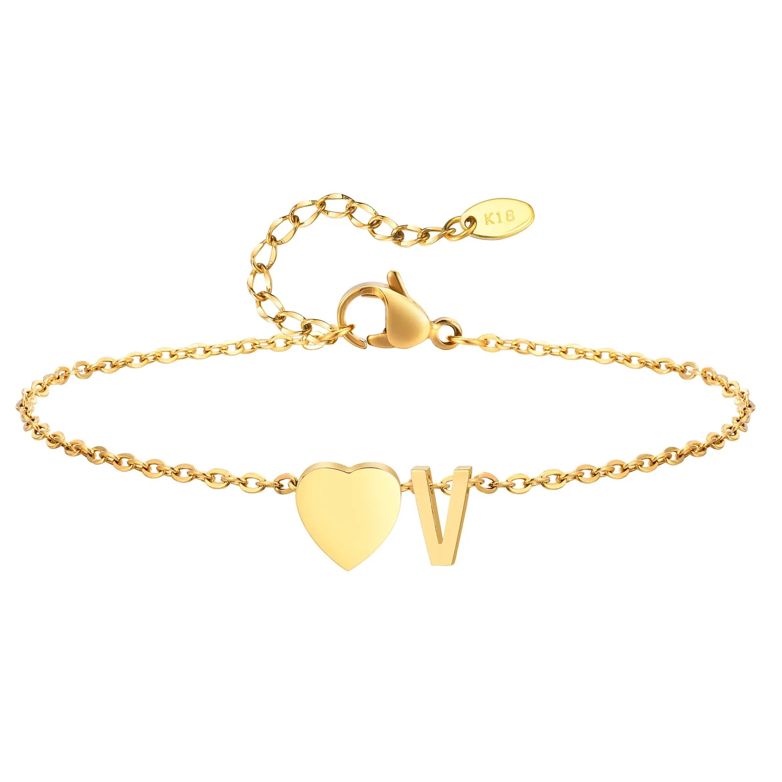 Heart Charm Initial Anklet