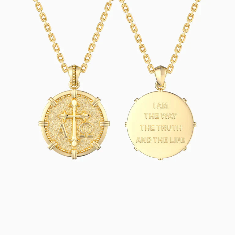 Alpha Omega Medallion Cross Necklace