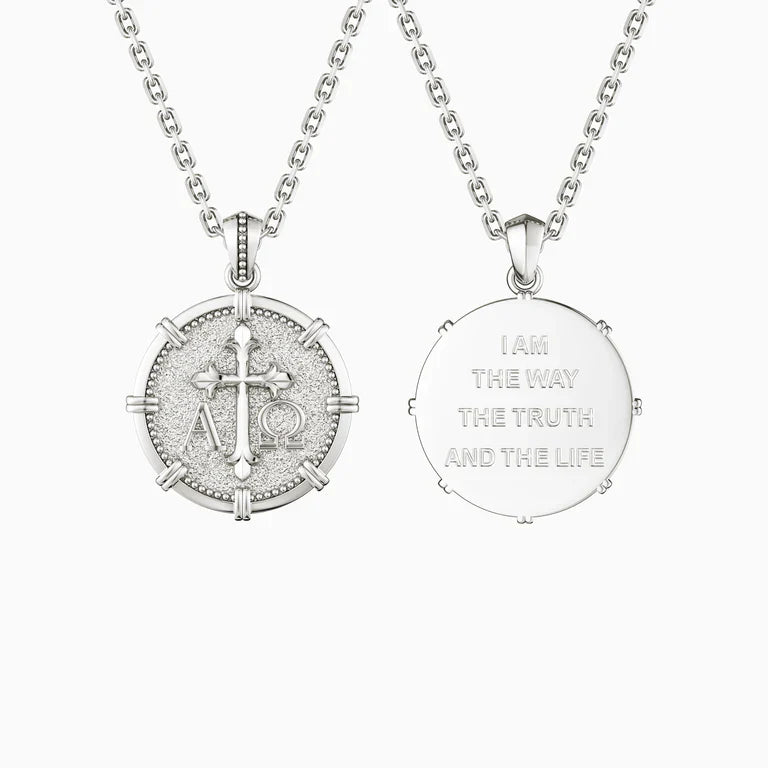 Alpha Omega Medallion Cross Necklace