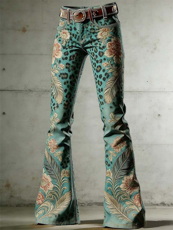 Women'S Casual Retro-Print Trousers
