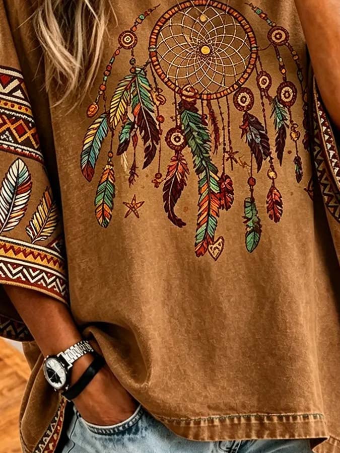 Women'S Casual Retro Print Top