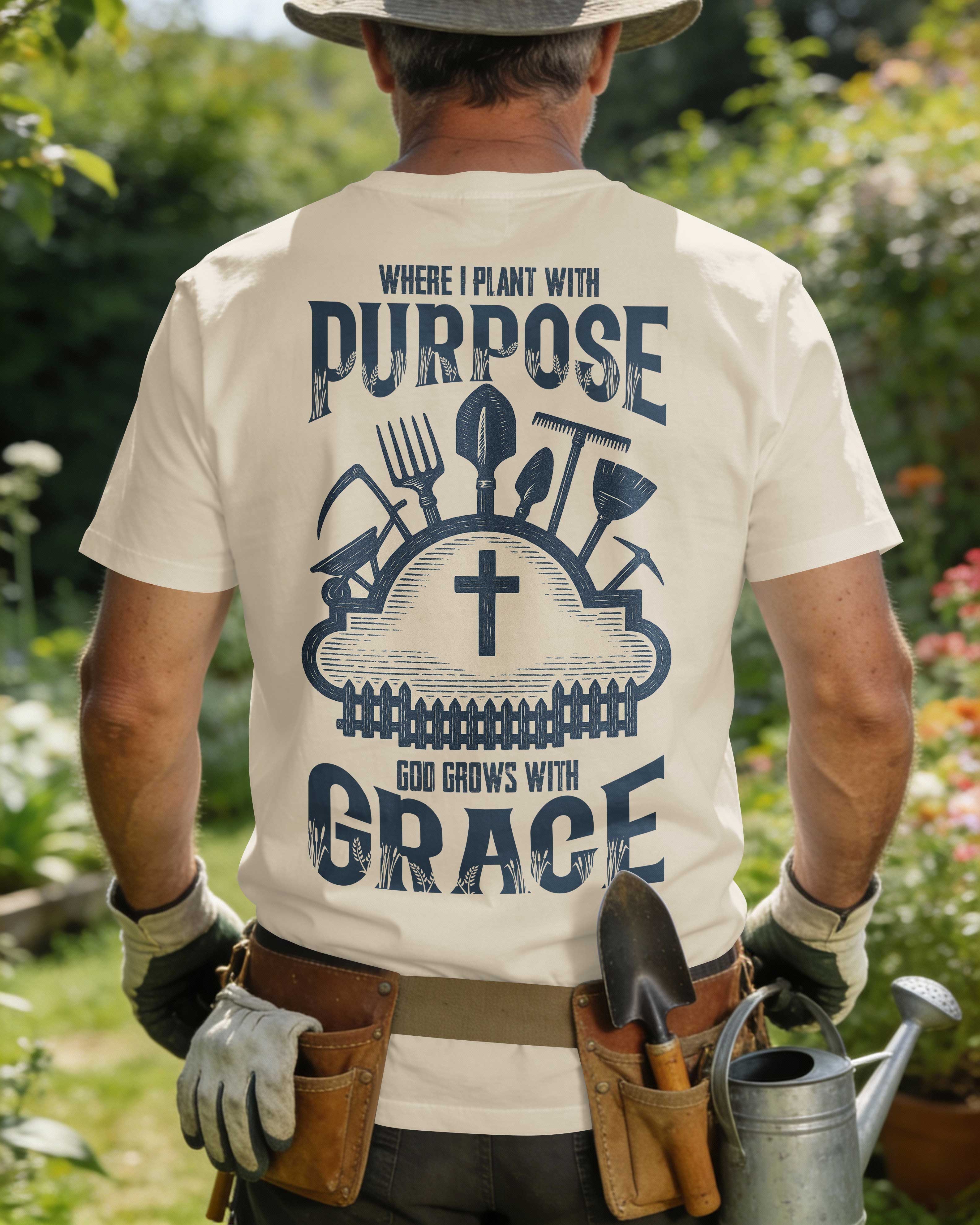 T-shirt « Je plante avec détermination, Dieu fait pousser avec grâce »