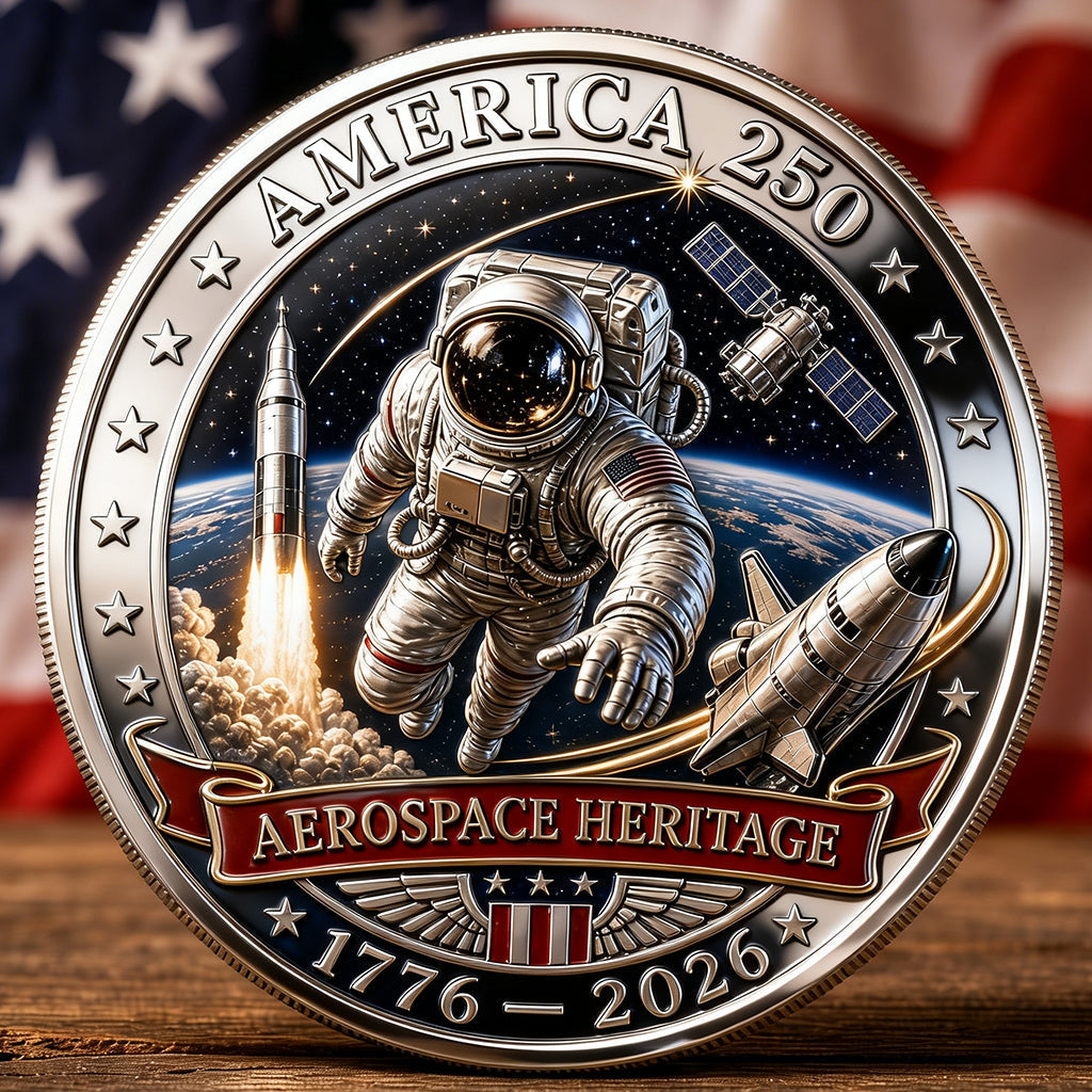 America 250 Aerospace Heritage Commemorative Coin — 1776–2026 Patriotic Space Exploration Collectible Medal