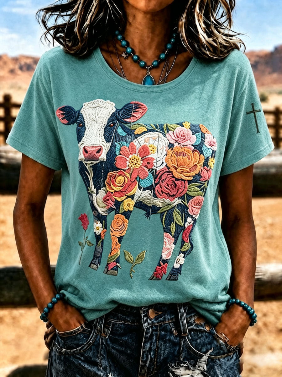 Women's Western style round neck T-shirt