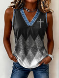 Women's Retro Cross Print Tank Top