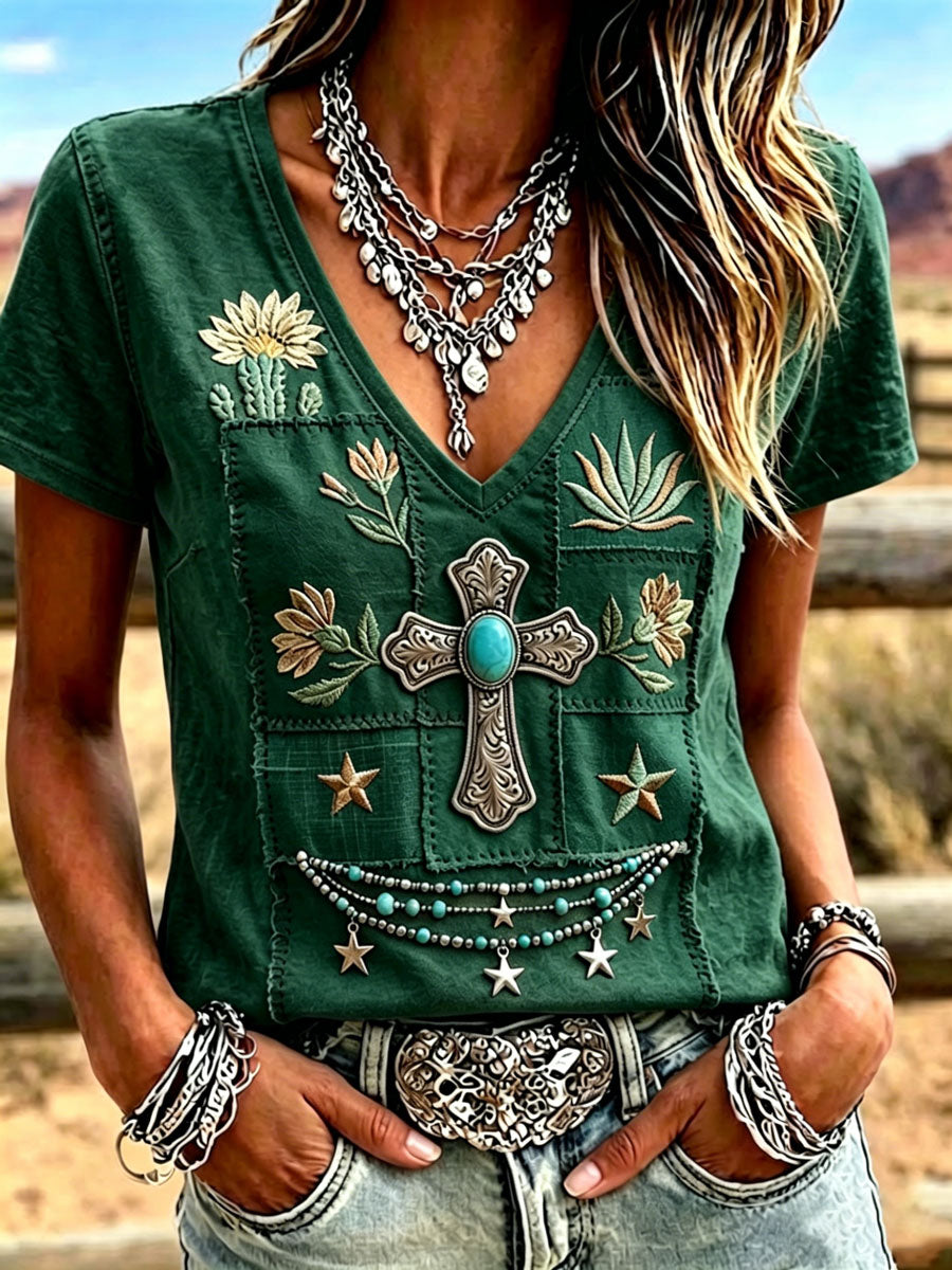 Camiseta informal de estilo western retro y de fe para mujer
