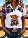 Women'S Retro Plaid Printed Short Sleeved Shirt