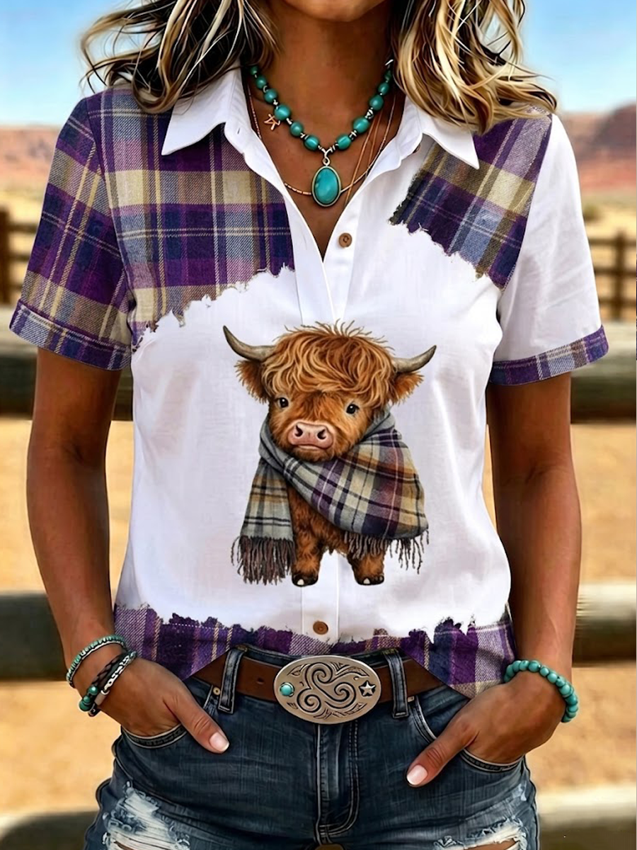 Women'S Retro Plaid Printed Short Sleeved Shirt