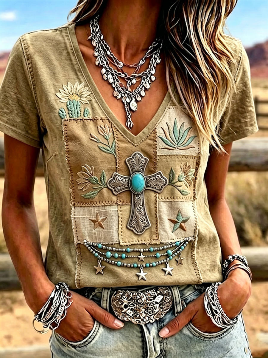 Camiseta informal de estilo western retro y de fe para mujer