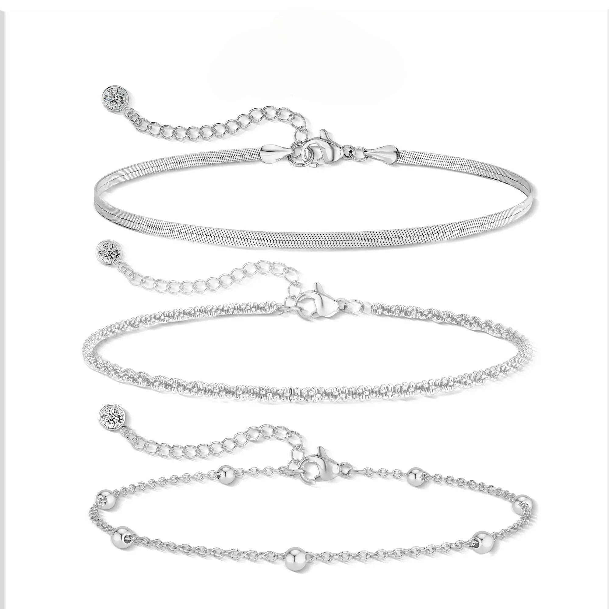 Silver Layered Waterproof Anklet Set for Women