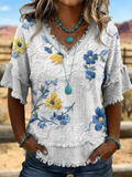 Women'S Vintage Art Patchwork Cotton And Linen Shirt